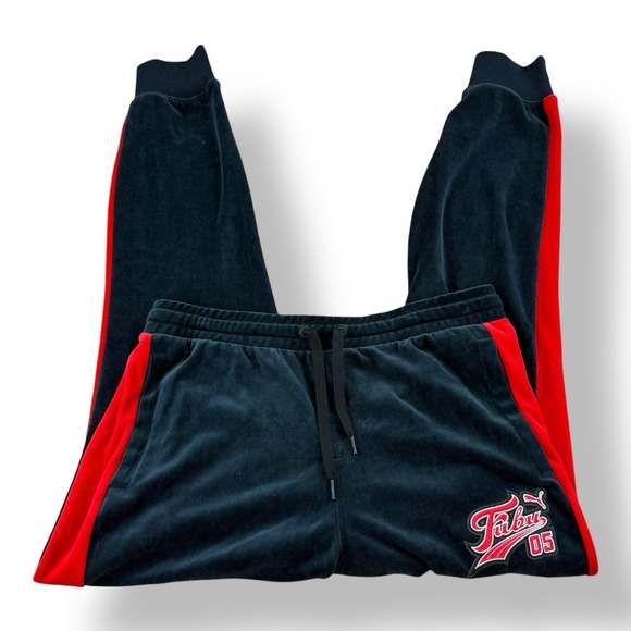 Puma x Fubu Black Red Velour Cotton Polyester Jogger Pants Men's Size Large